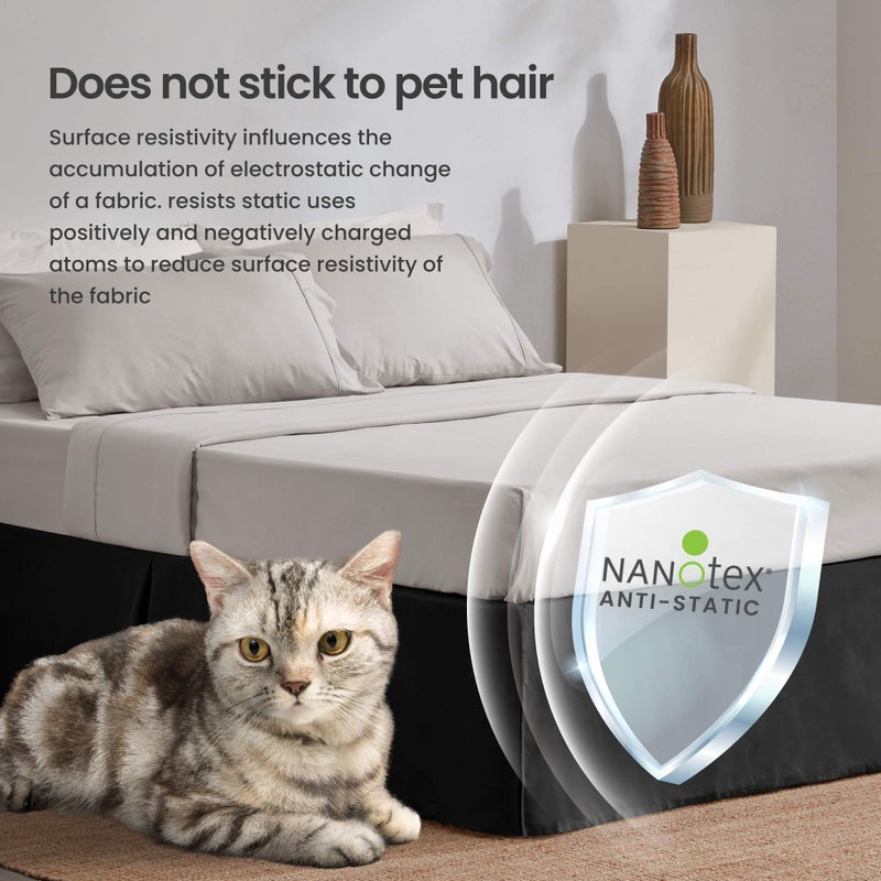 SLEEP ZONE Pleated Bed Skirts King Size, 15 inch Tailored Drop Easy Fit Bedskirt, Anti-Static, Fade Resistant (King, Black) - Image 2